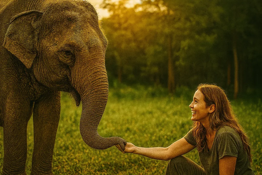 Elephants walking in a natural forest at Lanta Elephant Lover in Koh Lanta